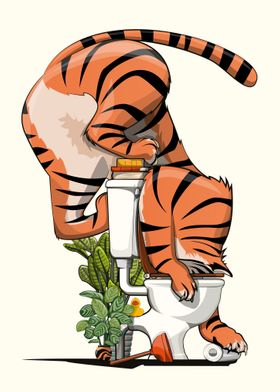 Tiger drinking from Toilet