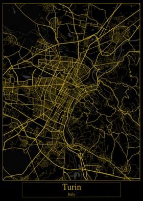 Turin Italy Gold Map