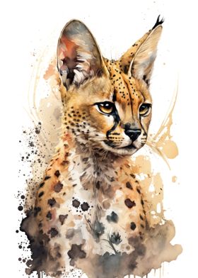 Serval in watercolor