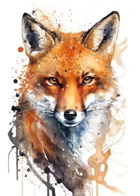 Red fox in watercolor