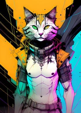 Cyber Warrior Cat Artwork