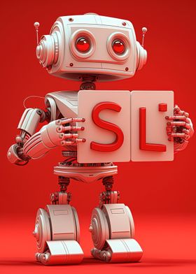 Robot with red background