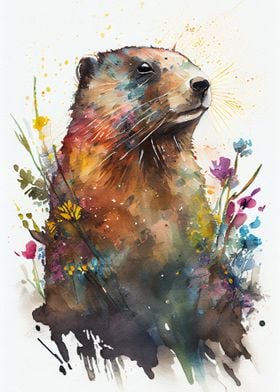 Groundhog Marmot Watercolo