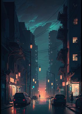 Anime fog night street