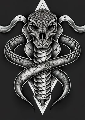 Snake with sword and skull