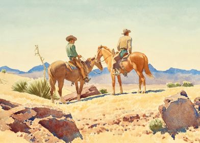 Two Cowboys With Horses