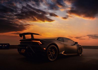 lamborghini in the sunset 