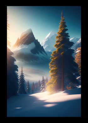 Snowy Forest And Mountains