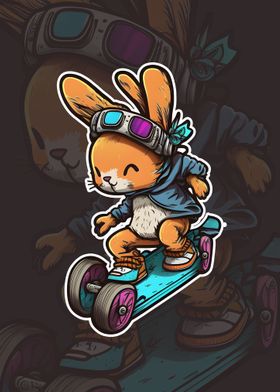 Bunny Riding Skateboard