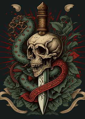 Snake with sword and skull