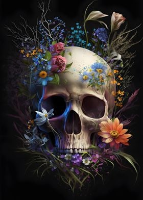 Skull and Flowers