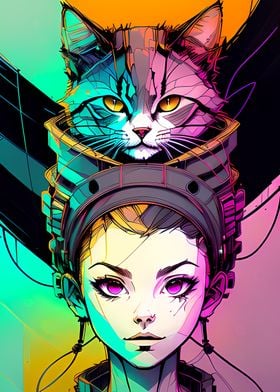Cyber GIrl With Cat