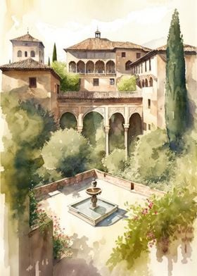 Alhambra Garden Watercolor