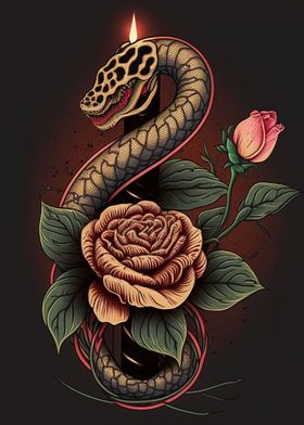 Snake with sword and skull