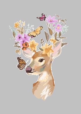 Deer and colorful flower 