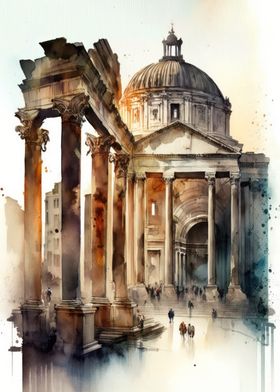 The Forum Rome Watercolor