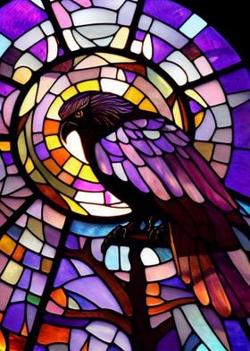 Raven Stained Glass Style