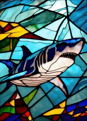 Shark Stained Glass Style