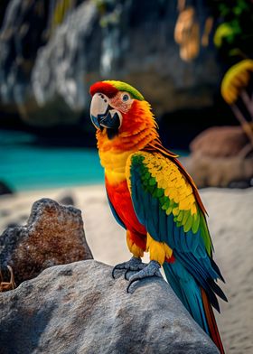 Macaw and Beach 