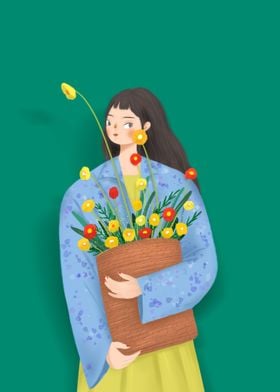 Girl Holding Flowers