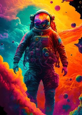 astronaut in colorful sky