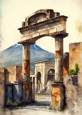 Pompeii Ruins in Watercolo