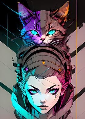 Cyber Cat with Girl Art