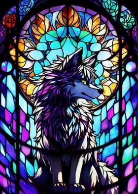 Wolf Stained Glass Style