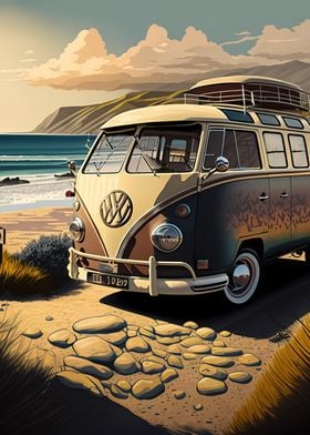 Van on the beach 