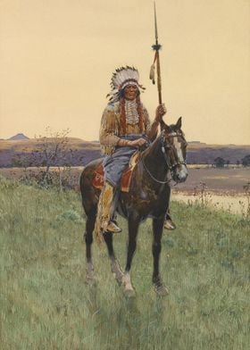 Indian With Spear On Horse