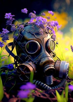 Flower in gas mask