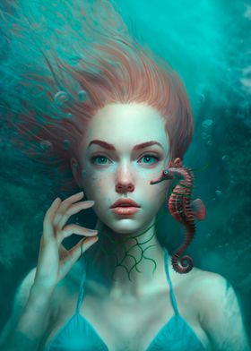 Mermaid and sea horse