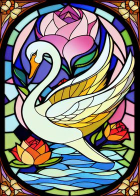 Swan Stained Glass Style