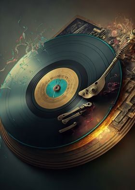 Vinyl record playing music