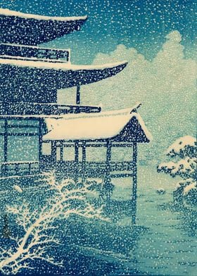 Ukiyo e Ginkakuji in Snow