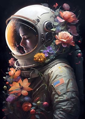 astronaut and flowers