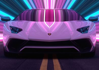 White Lamborghini in Neon