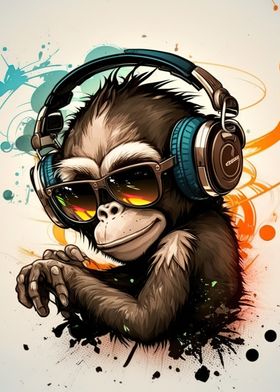 Monkey headphone dj music