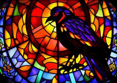 Raven Stained Glass Style