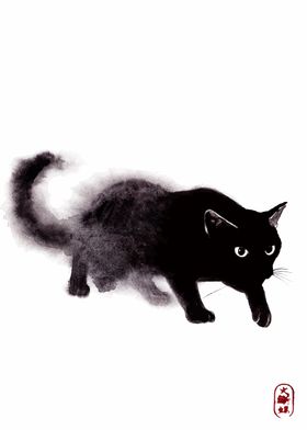 Black Cat Ink Painting