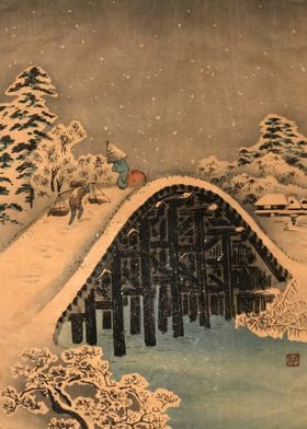 Ukiyo e Bridge in the Snow