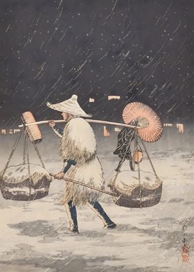 Ukiyo e peddler in snow