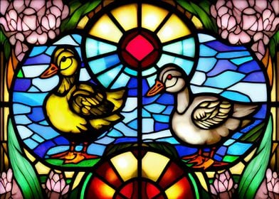 Ducks Stained Glass Style