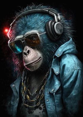 Monkey headphone dj music