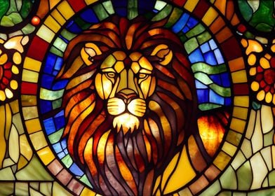 Lion Stained Glass Style