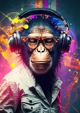 Monkey headphone dj music