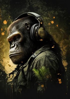 Monkey headphone dj music