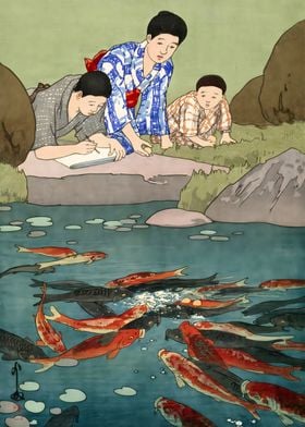 Ukiyo e Carp In A Pond