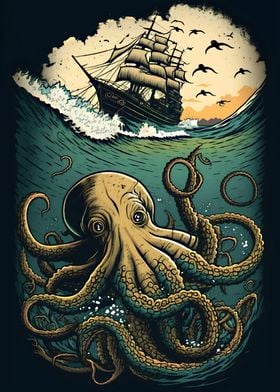 Octopus and ship