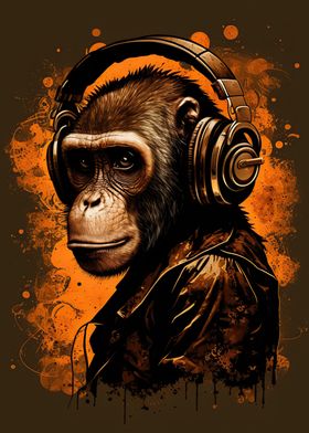 Monkey headphone dj music